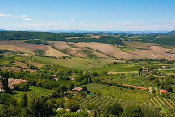 Obraz premium The late summer landscape around Montepulciano in Val d'Orcia, Siena Province, Tuscany, Italy 