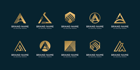 Set of letter A logo with golden creative and smart concept Premium Vector