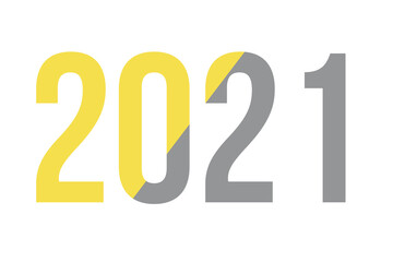 Year 2021 Split Design in Illuminating and Ultimate Gray, 2021 in Yellow and Grey on white Background