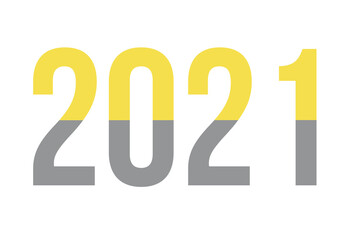 Year 2021 Split Design in Illuminating and Ultimate Gray, 2021 in Yellow and Grey on white Background