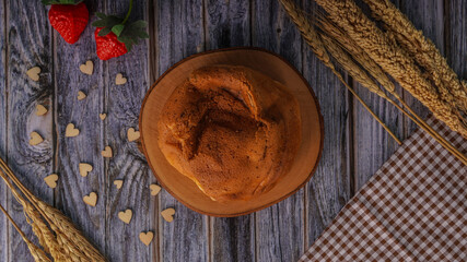coffe bread on top texture table. For dessert after eating. top view
