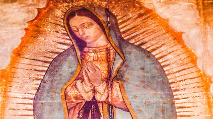 Original Virgin Mary Guadalupe Painting New Basilica Shrine Mexico City Mexico - obrazy, fototapety, plakaty