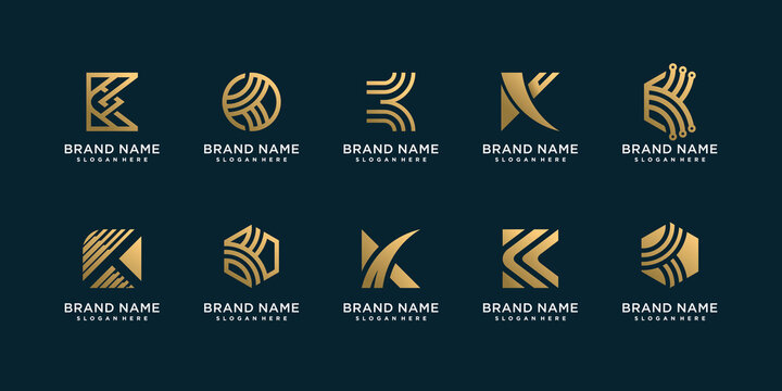 Letter K logo collection for company with golden unique idea Premium Vector