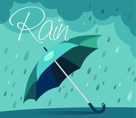 Umbrella, cloud, drop, rain. Flat vector illustration