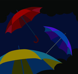 Umbrella, cloud, drop, rain. Flat vector illustration