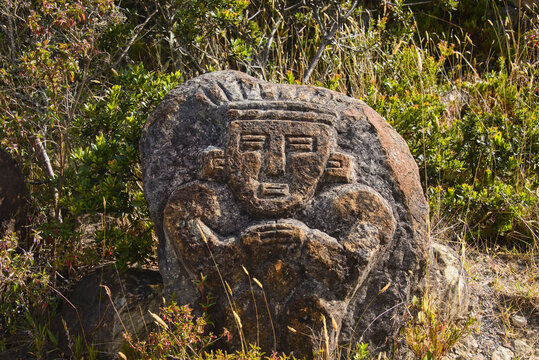 Muisca indigenous stone figure on the P&aacute;ramo de Oceta trek, Mongu&iacute;, Boyaca, Colombia