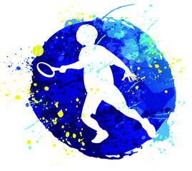 Abstract silhouette of tennis player training. Vector illustration