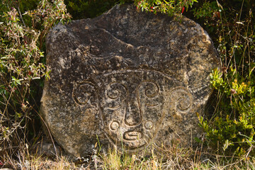 Fototapeta na wymiar Muisca indigenous stone figure on the Páramo de Oceta trek, Monguí, Boyaca, Colombia