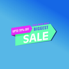 Blue banner, big discount sale. Arrow on a blue background. Marketing, special offer. Flash sale discount banner template promotion.