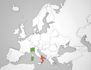 3D Europakarte auf der Italien hervorgehoben wird