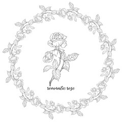 Vector set of flower compositions with rose flowers. Floral wreath. Rose.