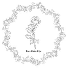 Vector set of flower compositions with rose flowers. Floral wreath. Rose.