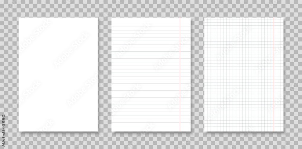 Poster realistic square and lined sheet paper. paper blank sheets of a notebook. white sheets notepapers. v