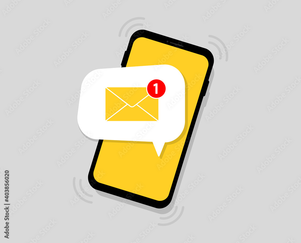 Poster smartphone with message notification. notice on message. new email notification on the phone screen.