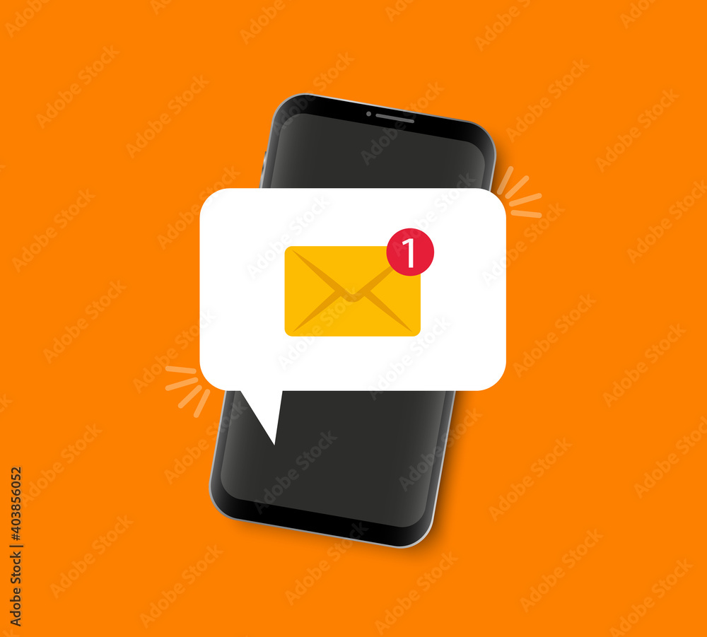 Poster smartphone with message notification. notice on message. new email notification on the phone screen.