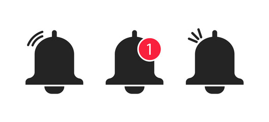 Notification icon set. Notification bells. New notice icon. New incoming message.