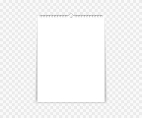 Mock up realistic wall calendar with spiral. White paper tear-off calendar. Empty template for spiral brochure, notepad and calendar. Blank postcard for advertising design.