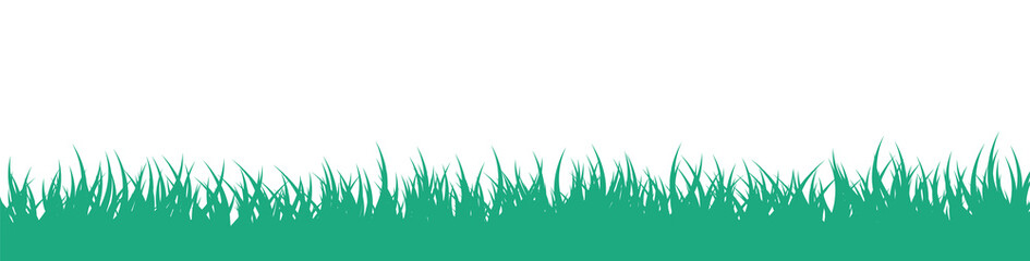 Green grass border. Silhouette of grass. Green lawn panoramic landscape. Template with herbal border for your design. Vector illustration.