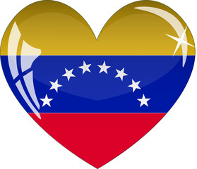 Venezuela flag in heart with glass or icon isolated on white background. Vector illustration