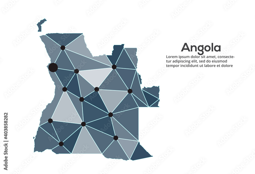 Poster algeria communication network map. vector image of a low poly global map with city lights. map in th
