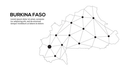 Burkina Faso communication network map. Vector image of a low poly global map with city lights. Map in the form of lines and dots
