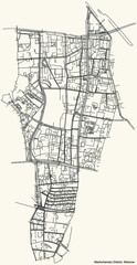 Black simple detailed street roads map on vintage beige background of the neighbourhood Meshchansky District of the Central Administrative Okrug of Moscow, Russia