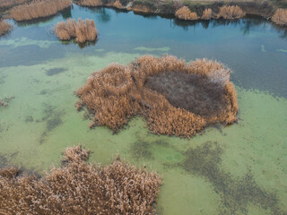 Naklejka na ściany i meble Bamboo Islands In The Green Lake Aerial