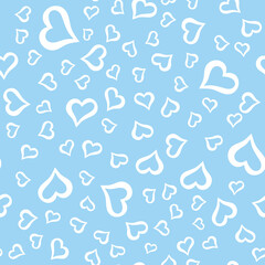 Seamless pattern with white hearts on a blue background. Vector graphics