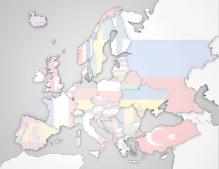 3D Europakarte auf der Luxemburg hervorgehoben wird und die restlichen Flaggen transparent sind