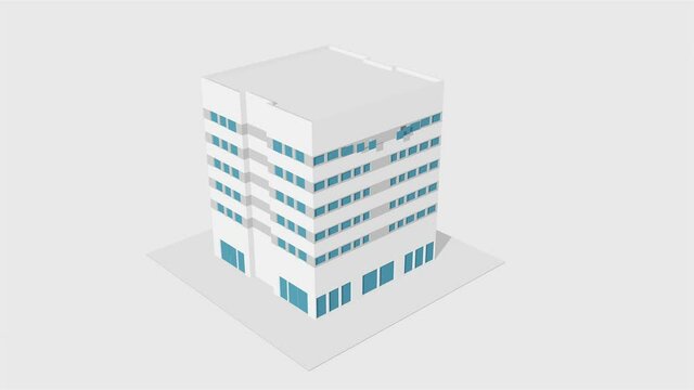 Animation of a cartoon business building being built.