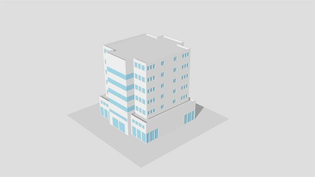 Animation of a cartoon business building being built.
