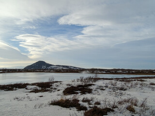 Iceland landscapes, road trip during winter, no people.