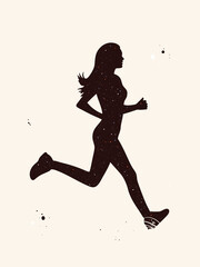 Jogging girl. Running woman abstract silhouette. Night starry sky