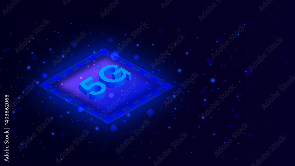 Poster 3d 5g processor vector illustration . high speed network . abstract modern technology background . 3