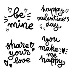 Vector set of lettering about love. Valentines Day. Black and white lettering. Vector illustration