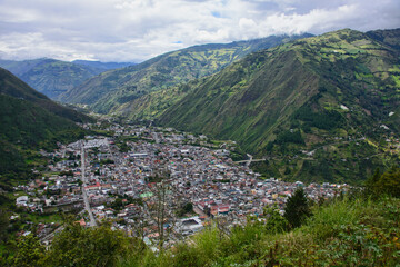 Fototapeta na wymiar Aerial view of the town of Baños de Agua Santa, Ecuador