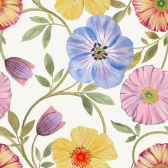 abstract ornament repeat seamless pattern. seamless botanical pattern. work in mixed media. Endless motif for textile decor, wallpaper, wrapping paper, print and botanical design