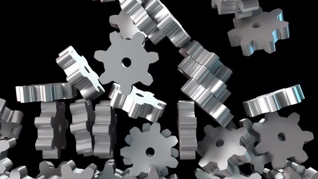 Falling many gears, computer generated. 3d render of industrial background