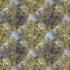 Flowers and stems of lavender - watercolor. Seamless patterns. Floral motives. Provence. Abstract decorative composition.