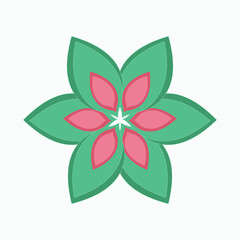 Green and red flower in the form of an emblem on a white background