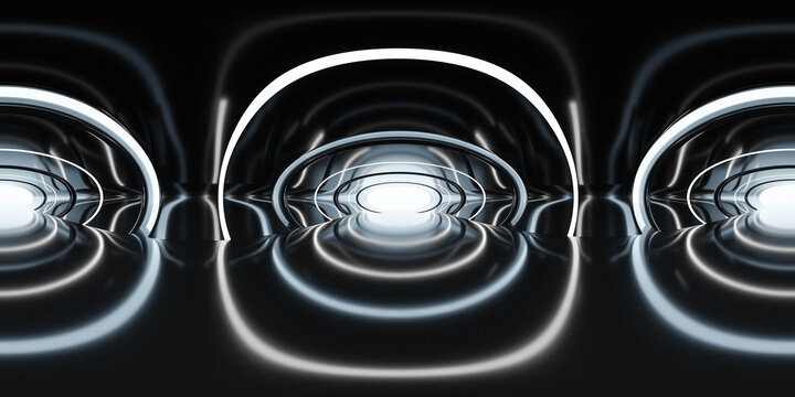 Full spherical panorama of futuristic abstract modern building interior 3d render illustration