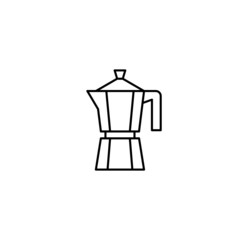 Moka pot icon. Vector Coffee shop sign. Specialty coffee concept with vector linear symbol. Stovetop Espresso Brewing. Line icon of Italian device for brewing coffee for coffee house of label design.