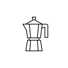 Moka pot icon. Vector Coffee shop sign. Specialty coffee concept with vector linear symbol. Stovetop Espresso Brewing. Line icon of Italian device for brewing coffee for coffee house of label design.