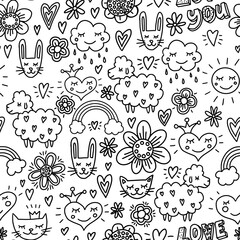 Vector Valentines Day symmetry pattern seamless black and white. Vector illustration