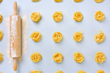 Top view of pasta or homemade noodles