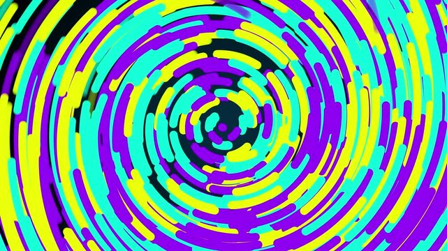 Spiral fireworks from multicolored radial lines, computer generated. 3d rendering abstract backdrop.