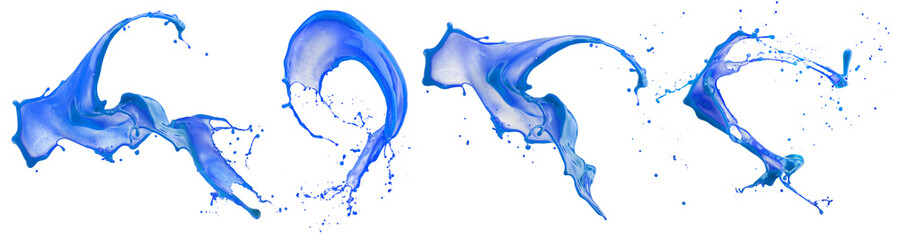 collection of blue paint splashes isolated on a white background
