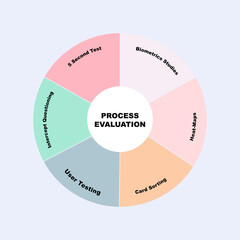 Diagram concept with Process Evaluation text and keywords. EPS 10 isolated on pink background