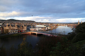 View of the city of Inverness on the river Ness, Scotland