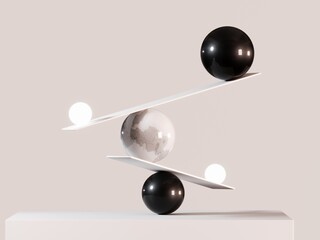 Composition of three-dimensional figures on a plain background, 3D Rendering